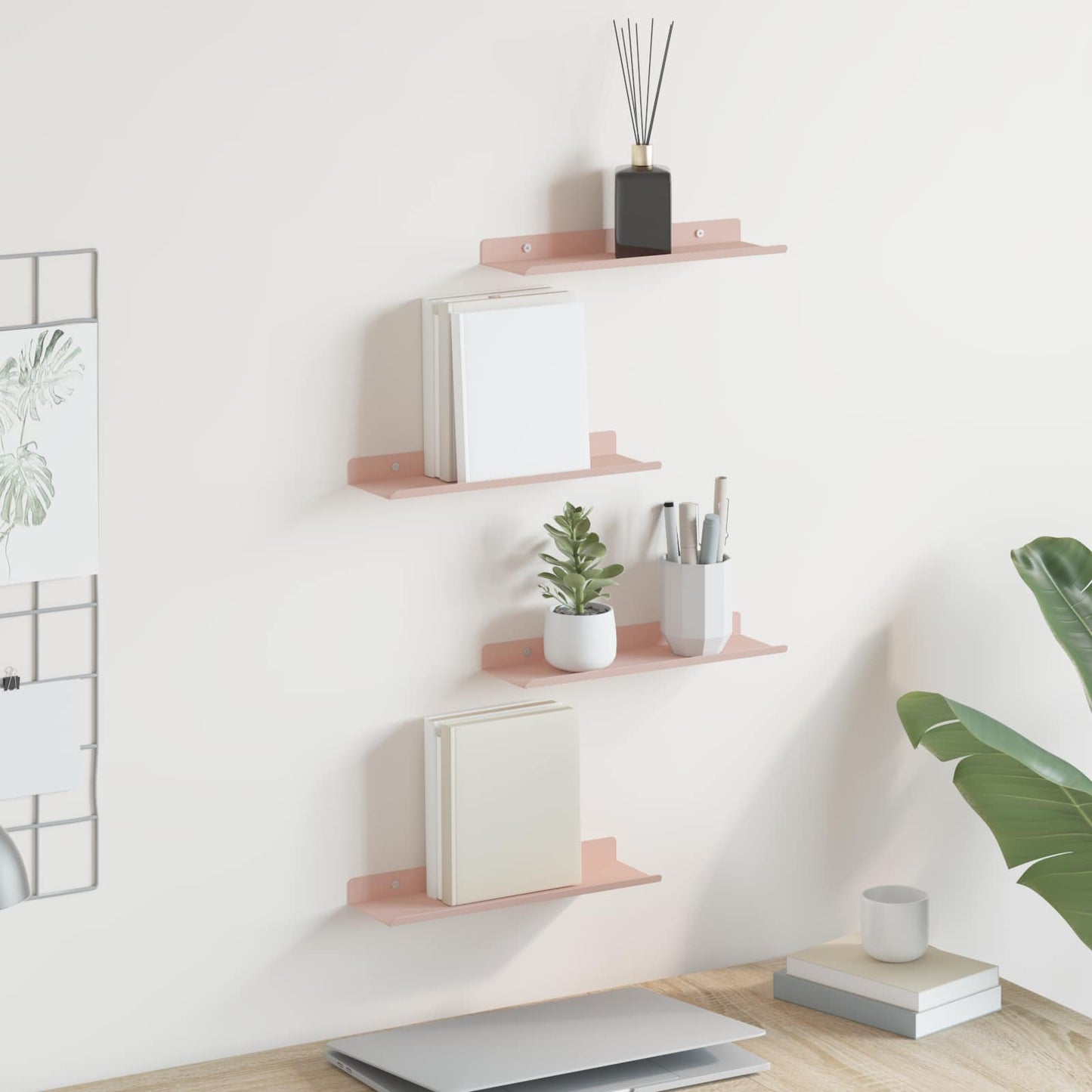 vidaXL Floating Shelf Wall-mounted 4 pcs Pink 30 x 9 x 2.5 cm Steel