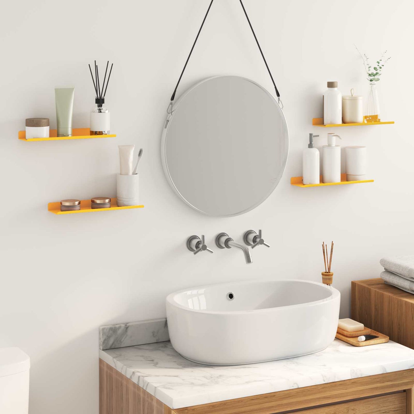 vidaXL Floating Shelf 4 pcs Mustard Yellow 30 x 9 x 2.5 cm Steel