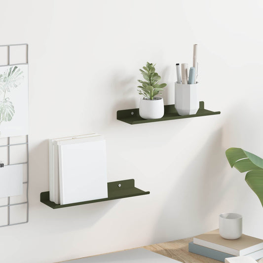 vidaXL Floating Shelf 2 pcs Olive Green 30 x 9 x 2.5 cm Steel