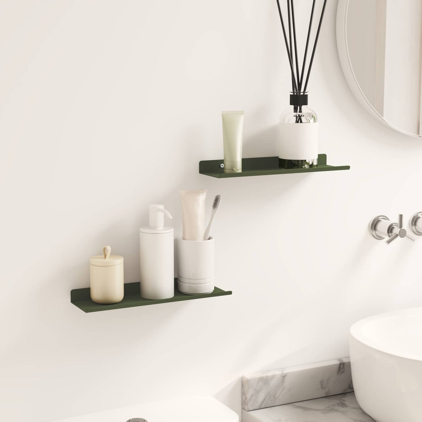 vidaXL Floating Shelf 2 pcs Olive Green 30 x 9 x 2.5 cm Steel