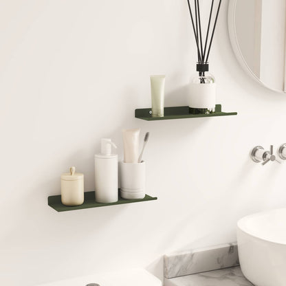 vidaXL Floating Shelf 2 pcs Olive Green 30 x 9 x 2.5 cm Steel