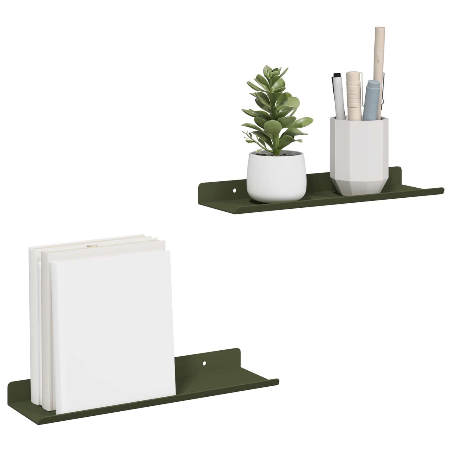 vidaXL Floating Shelf 2 pcs Olive Green 30 x 9 x 2.5 cm Steel
