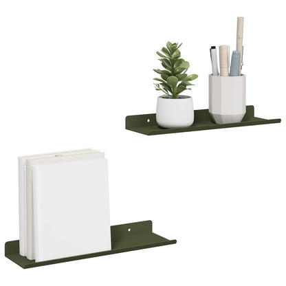 vidaXL Floating Shelf 2 pcs Olive Green 30 x 9 x 2.5 cm Steel