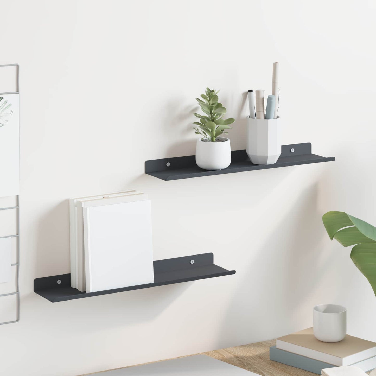 vidaXL Floating Shelf 2 pcs Anthracite 40 x 8.5 x 2.5 cm Steel