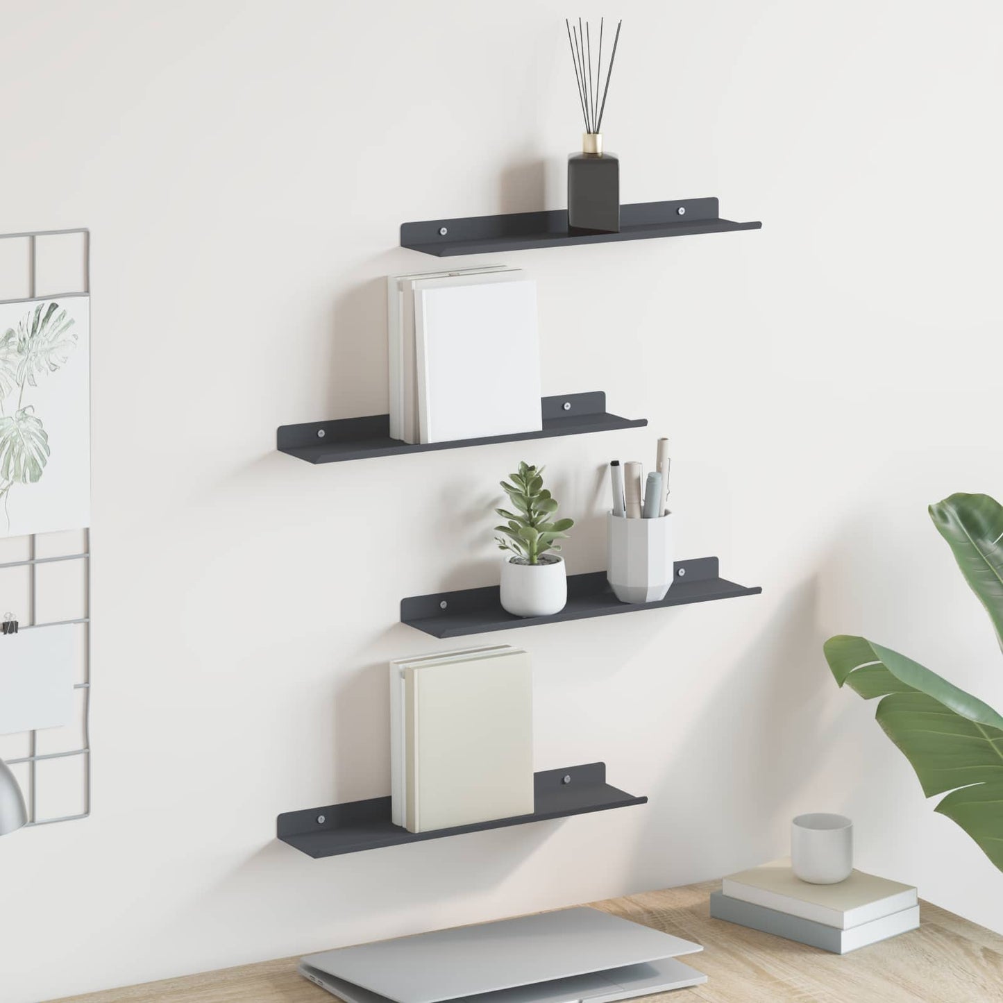vidaXL Floating Shelf 4 pcs Anthracite 40 x 8.5 x 2.5 cm Steel
