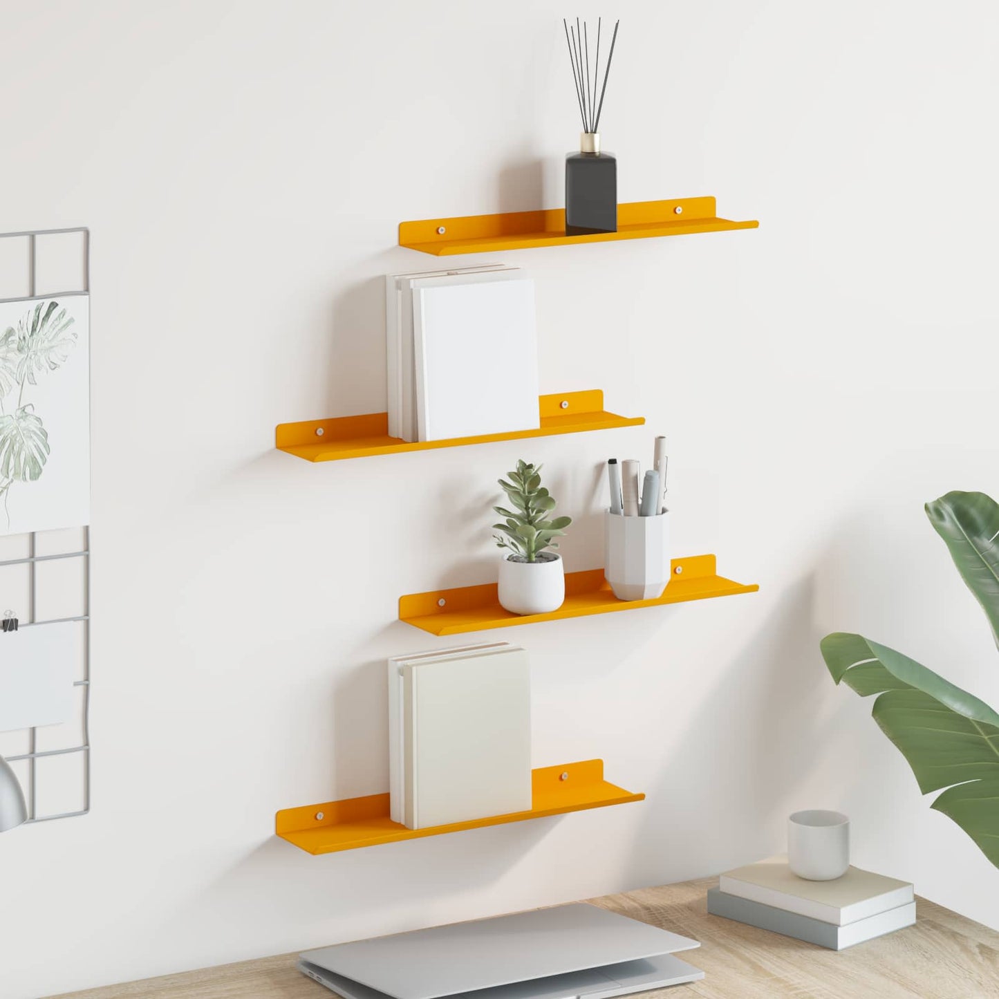 vidaXL Floating Shelf 4 pcs Mustard Yellow 40 x 8.5 x 2.5 cm Steel