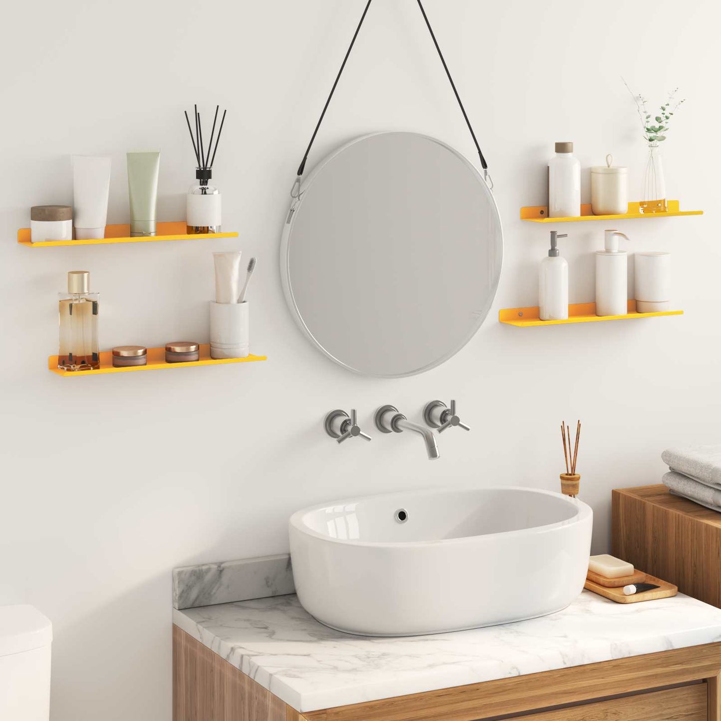 vidaXL Floating Shelf 4 pcs Mustard Yellow 40 x 8.5 x 2.5 cm Steel