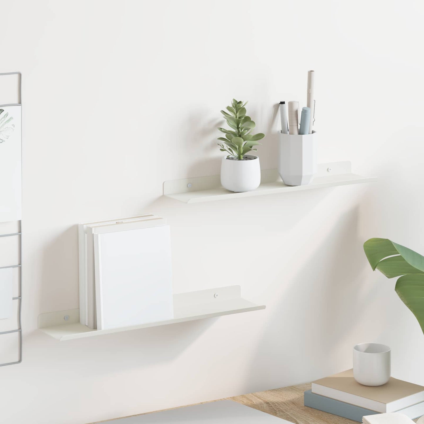 vidaXL Floating Shelf Wall-mounted 2 pcs White 40 x 8.5 x 2.5 cm Steel