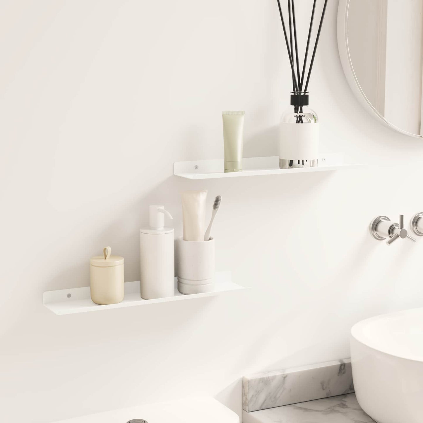 vidaXL Floating Shelf Wall-mounted 2 pcs White 40 x 8.5 x 2.5 cm Steel