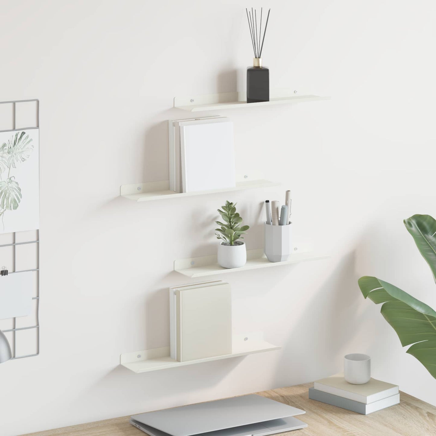 vidaXL Floating Shelf Wall-mounted 4 pcs White 40 x 8.5 x 2.5 cm Steel