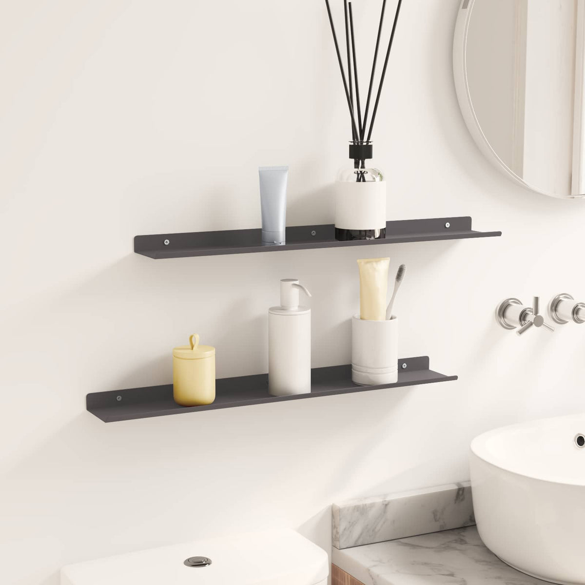 vidaXL Floating Shelf 2 pcs Black 60 x 9 x 2.5 cm Steel