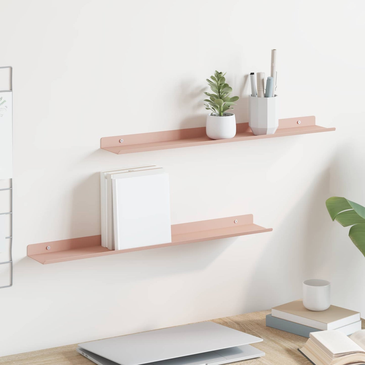 vidaXL Floating Shelf Wall-mounted 2 pcs Pink 60 x 8.5 x 2.5 cm Steel