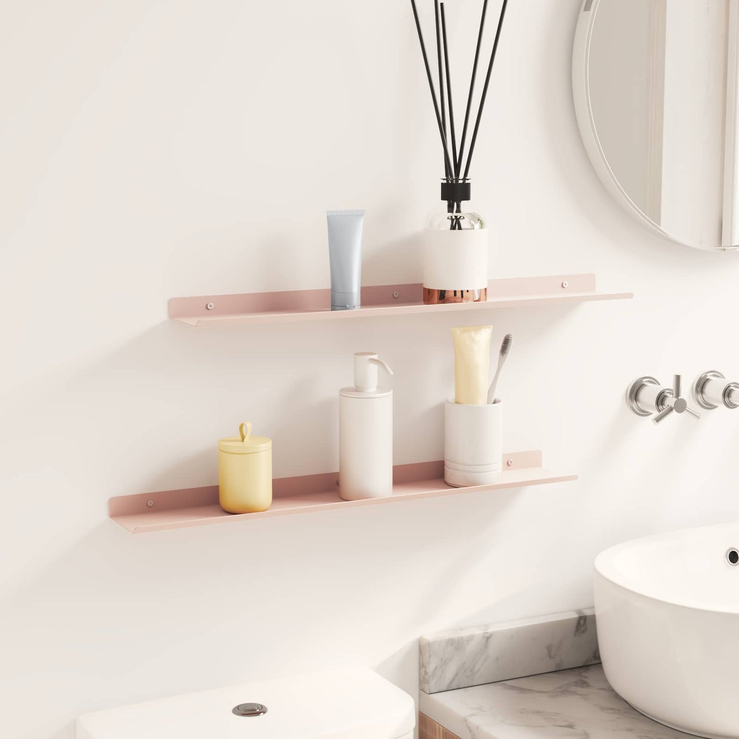 vidaXL Floating Shelf Wall-mounted 2 pcs Pink 60 x 8.5 x 2.5 cm Steel