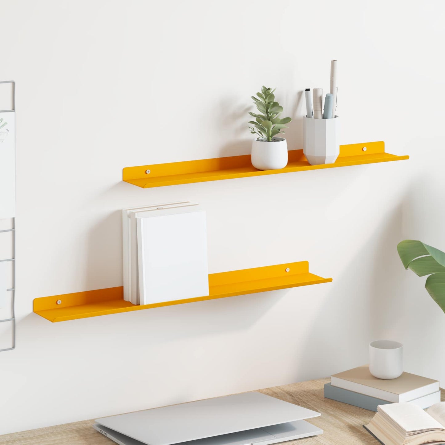 vidaXL Floating Shelf 2 pcs Mustard Yellow 60 x 8.5 x 2.5 cm Steel