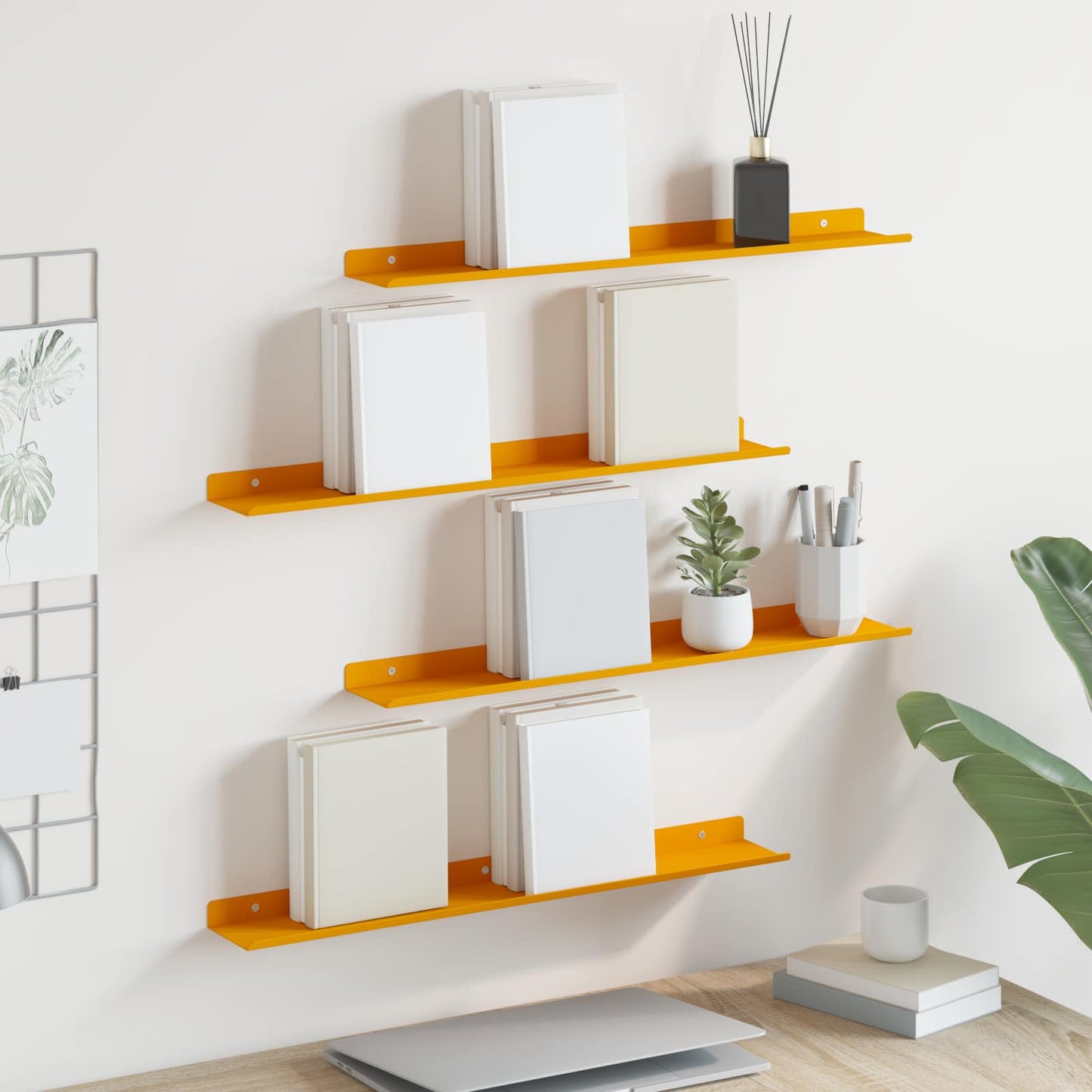 vidaXL Floating Shelf 4 pcs Mustard Yellow 60 x 8.5 x 2.5 cm Steel