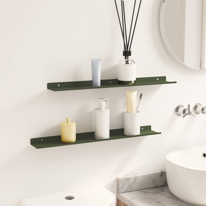 vidaXL Floating Shelf 2 pcs Olive Green 60 x 8.5 x 2.5 cm Steel