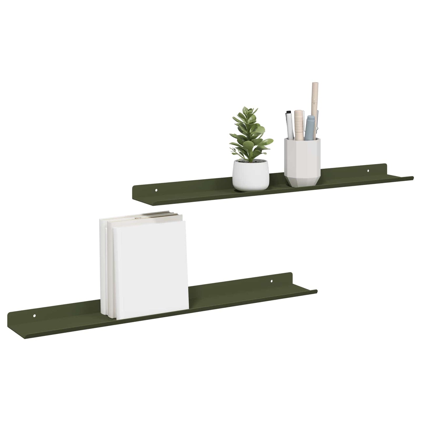 vidaXL Floating Shelf 2 pcs Olive Green 60 x 8.5 x 2.5 cm Steel