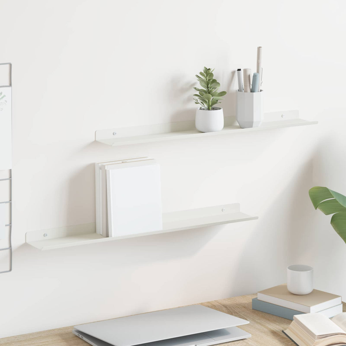 vidaXL Floating Shelf 2 pcs White 60 x 8.5 x 2.5 cm Steel