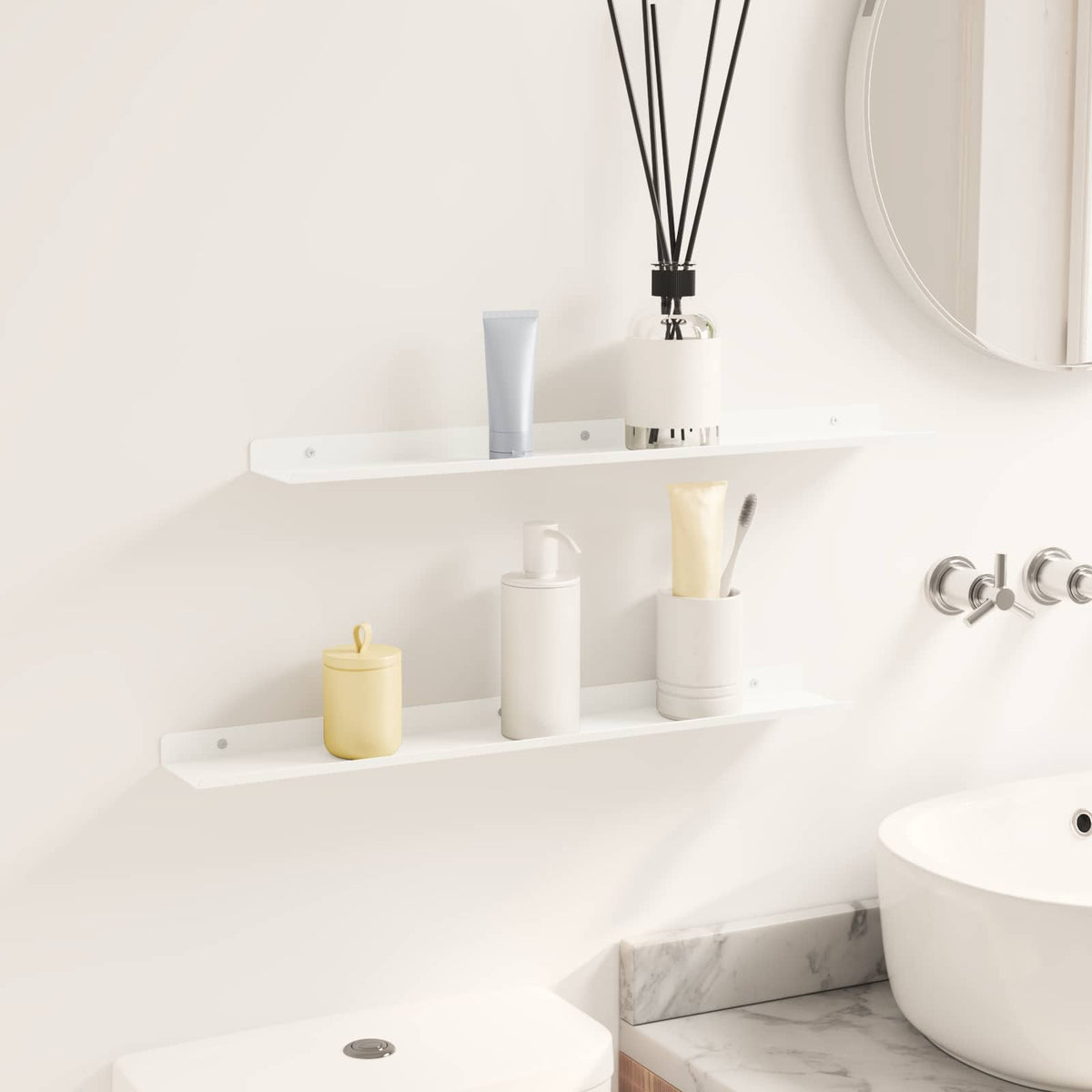 vidaXL Floating Shelf 2 pcs White 60 x 8.5 x 2.5 cm Steel