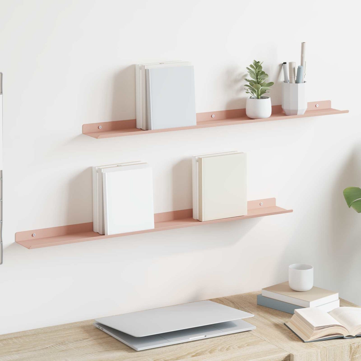 vidaXL Floating Shelf Wall-Mounted 2 pcs Pink 80 x 9 x 2.5 cm Steel