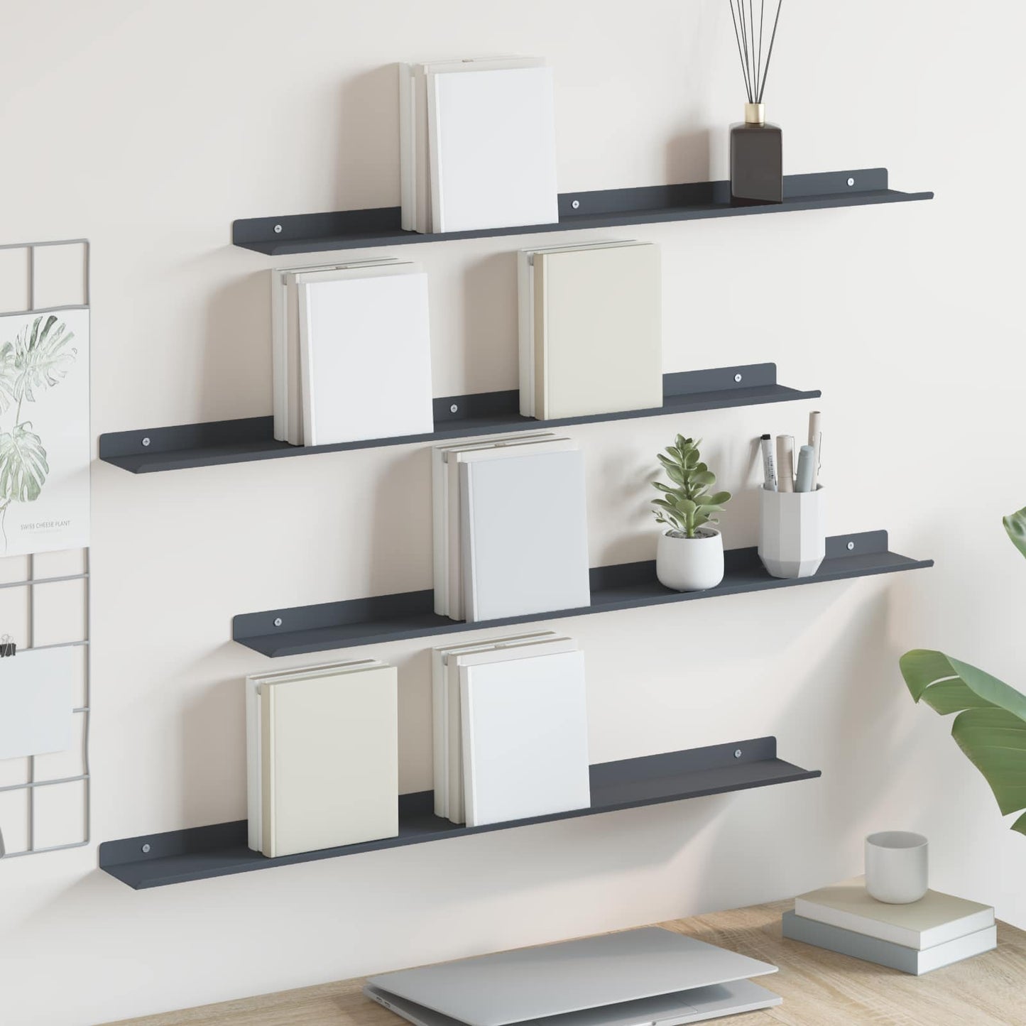 vidaXL Floating Shelf 4 pcs Anthracite 80 x 9 x 2.5 cm Steel