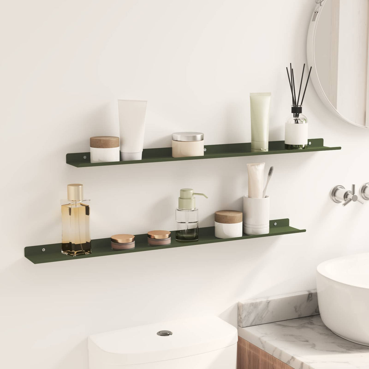 vidaXL Floating Shelf 2 pcs Olive Green 80 x 9 x 2.5 cm Steel