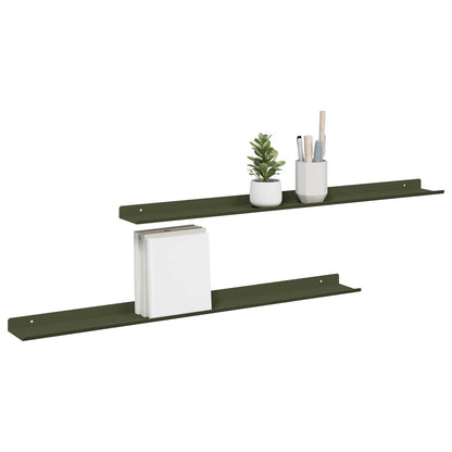 vidaXL Floating Shelf 2 pcs Olive Green 80 x 9 x 2.5 cm Steel