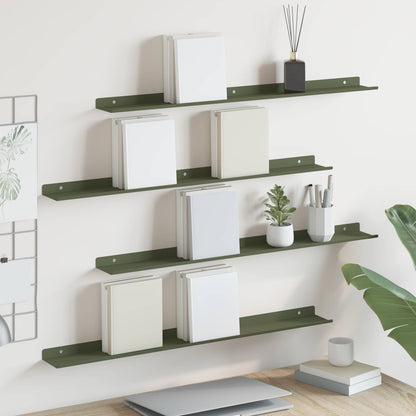 vidaXL Floating Shelf 4 pcs Olive Green 80 x 9 x 2.5 cm Steel