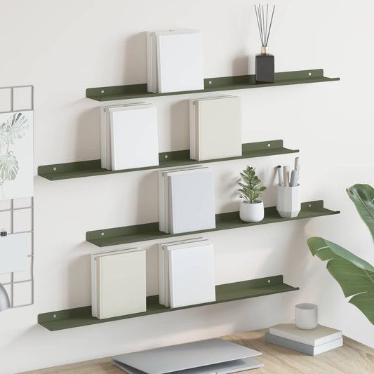 vidaXL Floating Shelf 4 pcs Olive Green 80 x 9 x 2.5 cm Steel