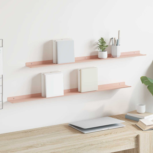 vidaXL Floating Shelf Wall-mounted 2 pcs Pink 100 x 9 x 2.5 cm Steel