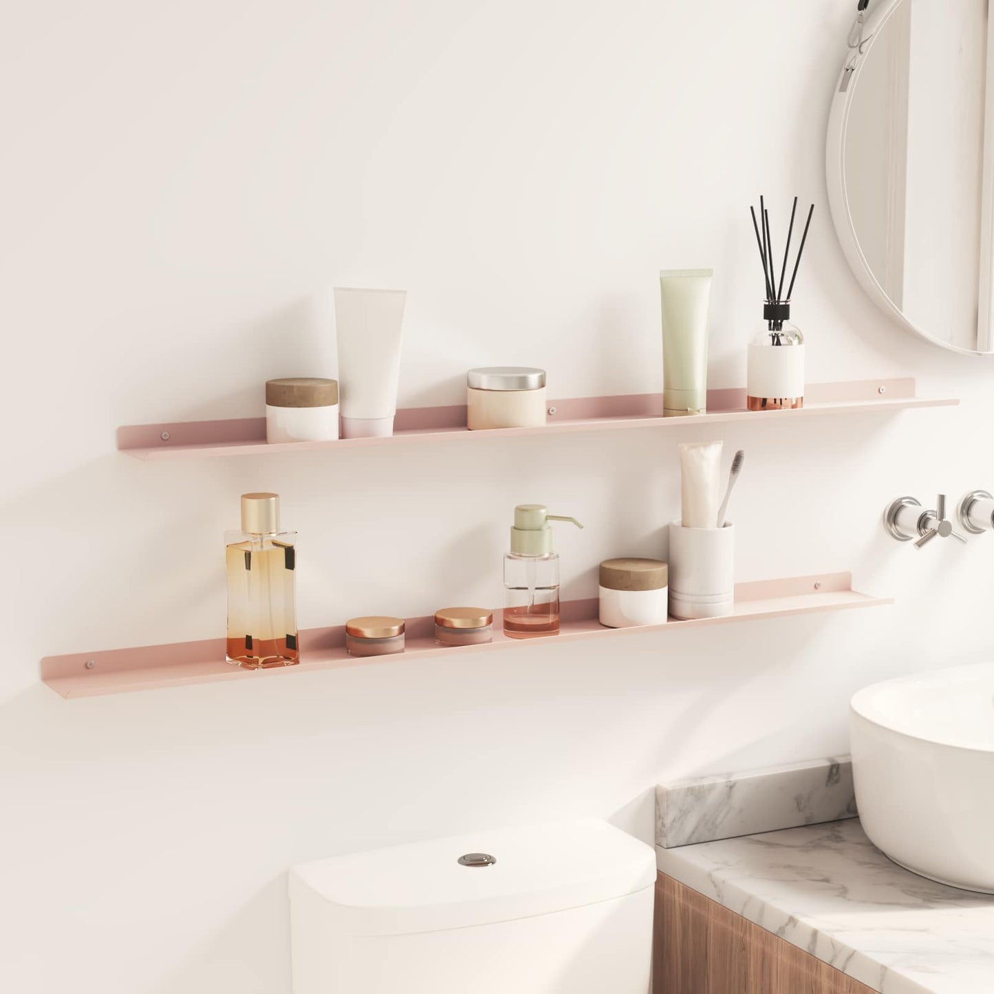 vidaXL Floating Shelf Wall-mounted 2 pcs Pink 100 x 9 x 2.5 cm Steel