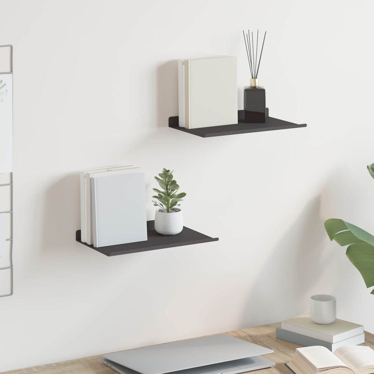 vidaXL Floating Shelf 2 pcs Black 30 x 18 x 2.5 cm Steel