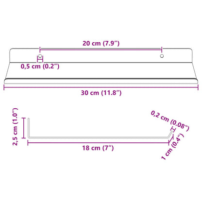 vidaXL Floating Shelf 2 pcs Black 30 x 18 x 2.5 cm Steel