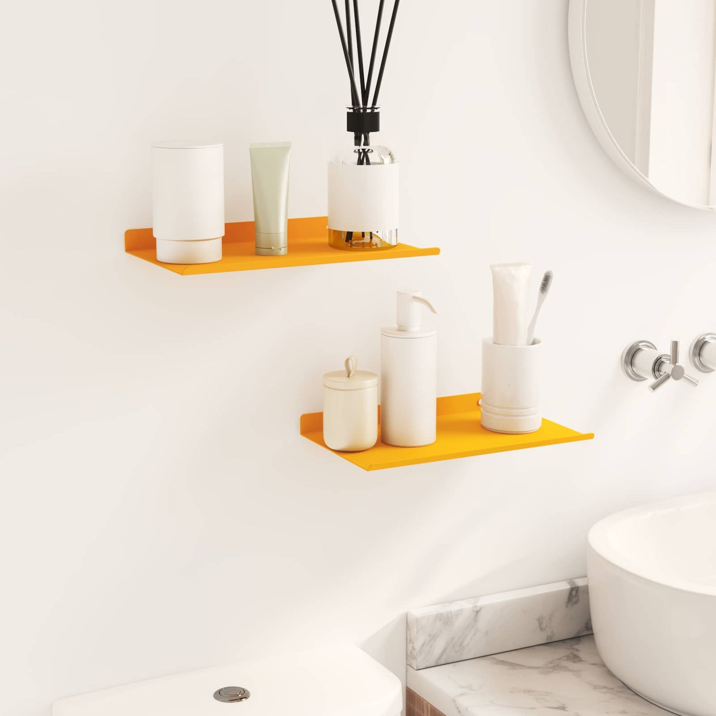 vidaXL Floating Shelf 2 pcs Mustard Yellow 30 x 18 x 2.5 cm Steel