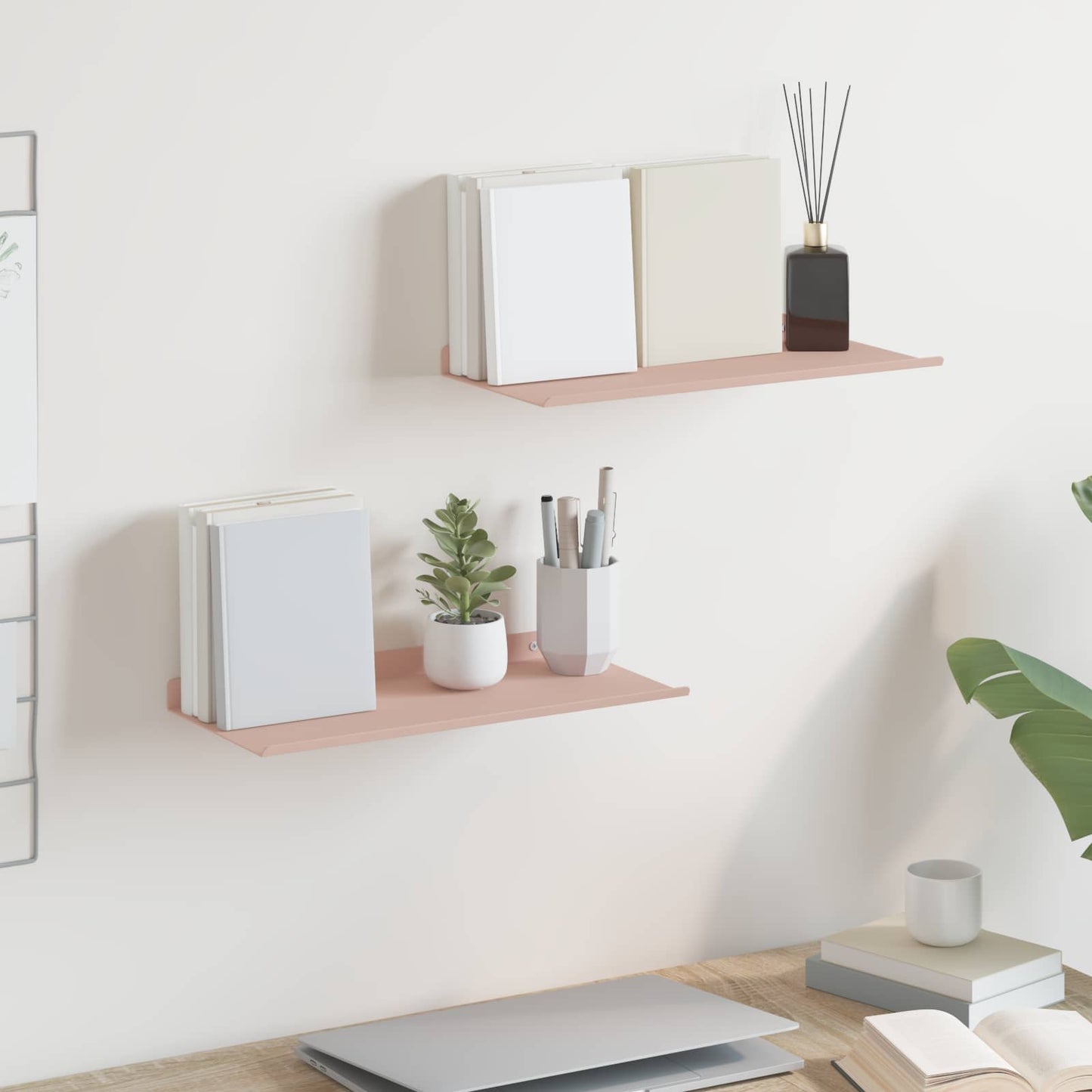 vidaXL Floating Shelf Wall-mounted 2 pcs Pink 40 x 18 x 2.5 cm Steel
