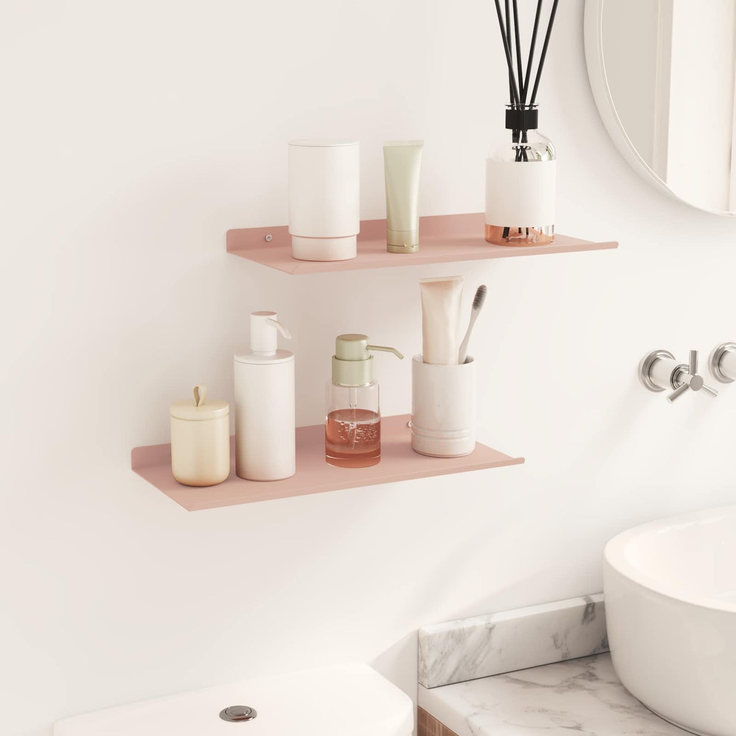 vidaXL Floating Shelf Wall-mounted 2 pcs Pink 40 x 18 x 2.5 cm Steel