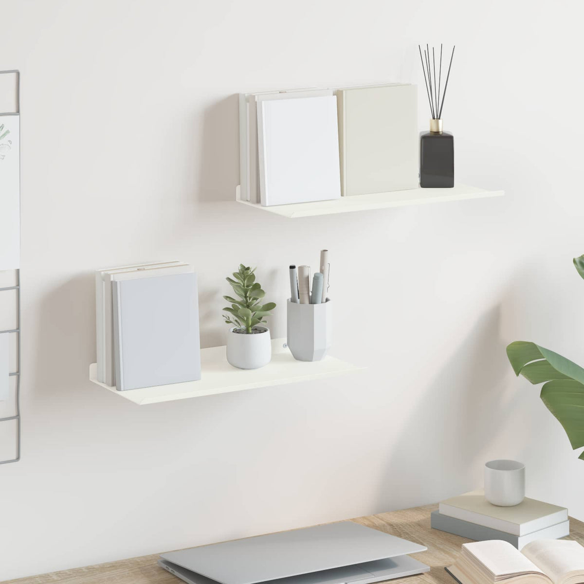 vidaXL Floating Shelf 2 pcs White 40 x 18 x 2.5 cm Steel