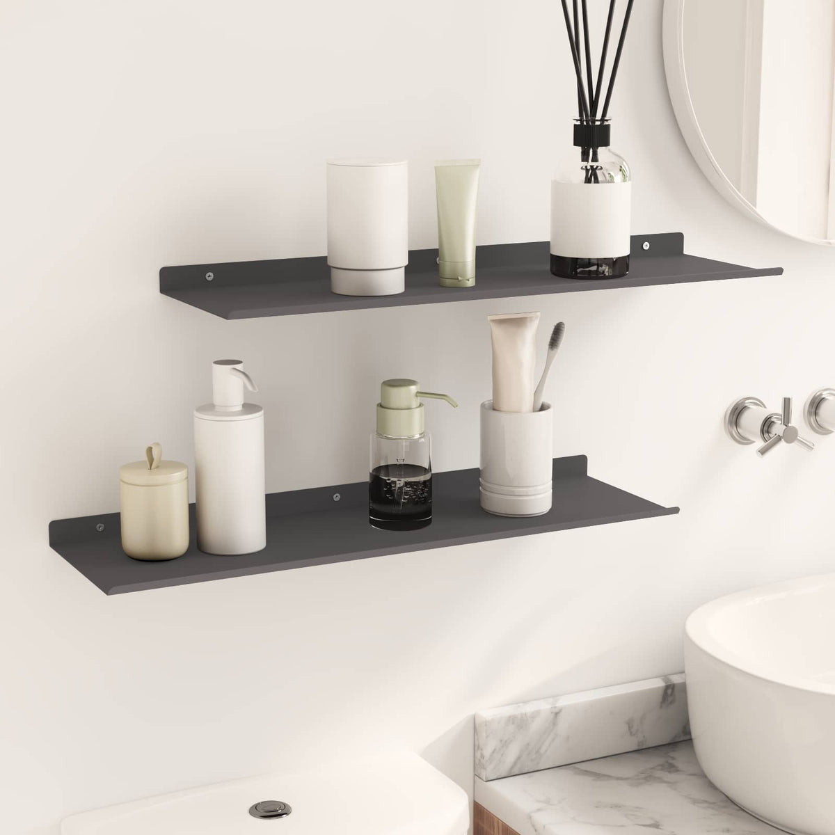 vidaXL Floating Shelf 2 pcs Black 60 x 18 x 2.5 cm Steel