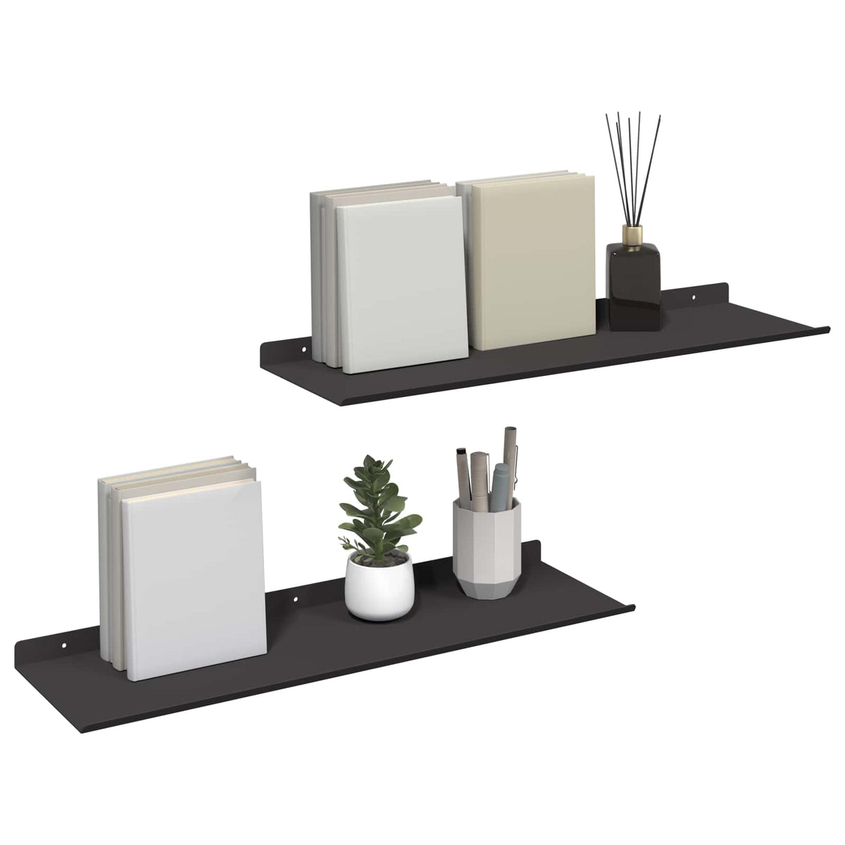vidaXL Floating Shelf 2 pcs Black 60 x 18 x 2.5 cm Steel