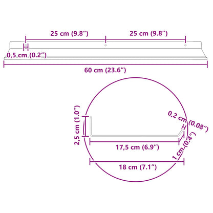 vidaXL Floating Shelf 2 pcs Black 60 x 18 x 2.5 cm Steel