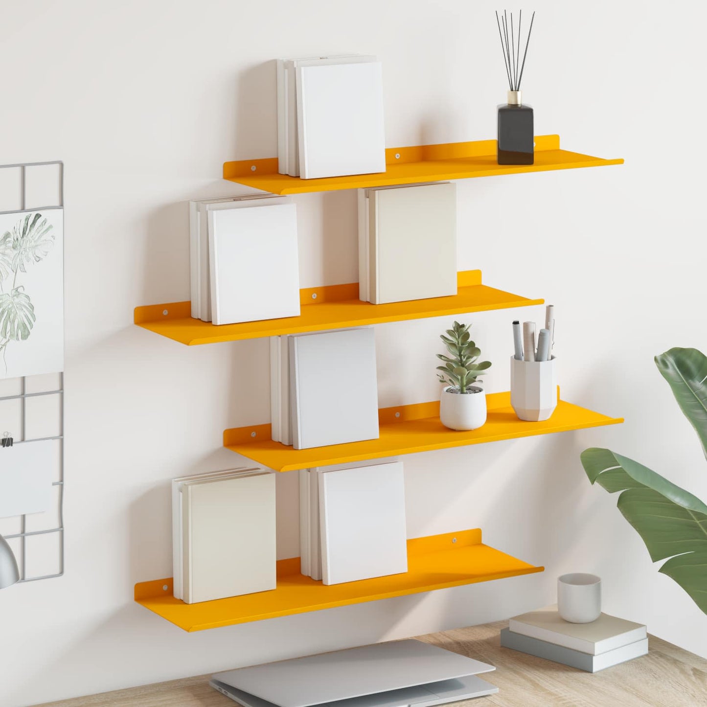 vidaXL Floating Shelf 4 pcs Mustard Yellow 60 x 18 x 2.5 cm Steel