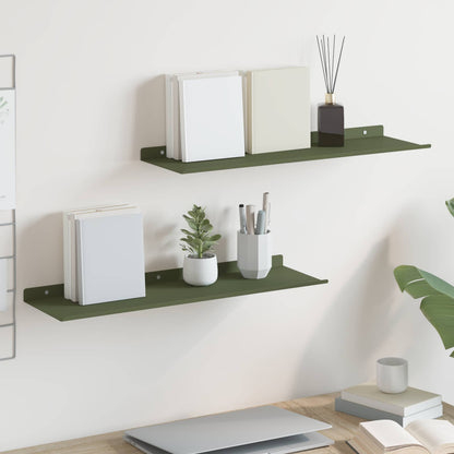 vidaXL Floating Shelf 2 pcs Olive Green 60 x 18 x 2.5 cm Steel