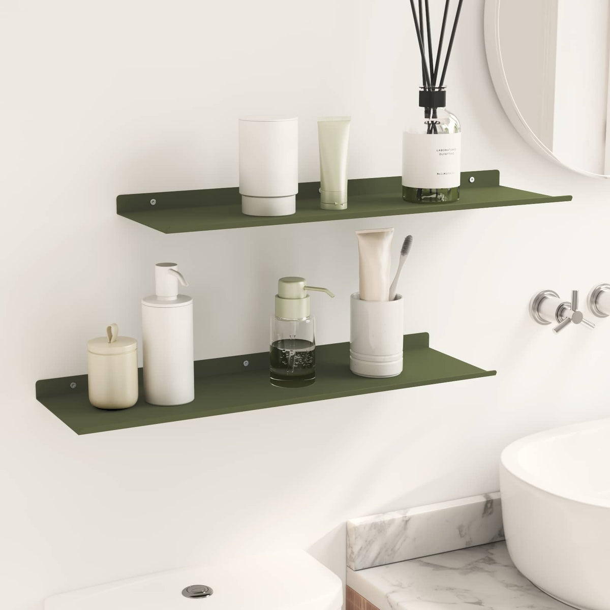 vidaXL Floating Shelf 2 pcs Olive Green 60 x 18 x 2.5 cm Steel