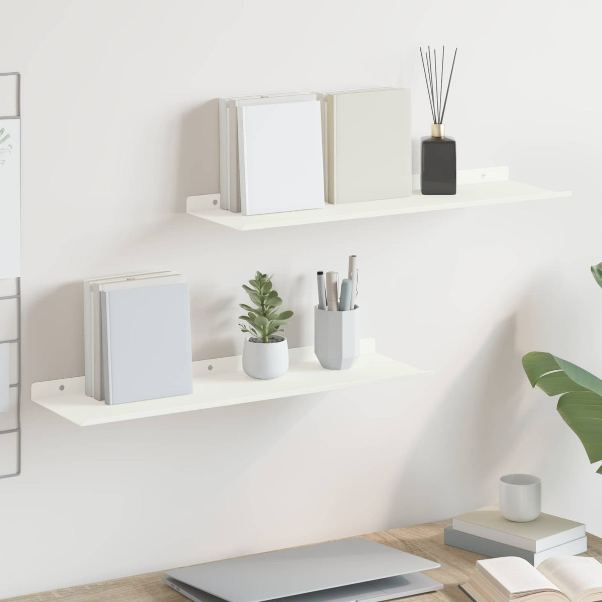 vidaXL Floating Shelf 2 pcs White 60 x 18 x 2.5 cm Steel
