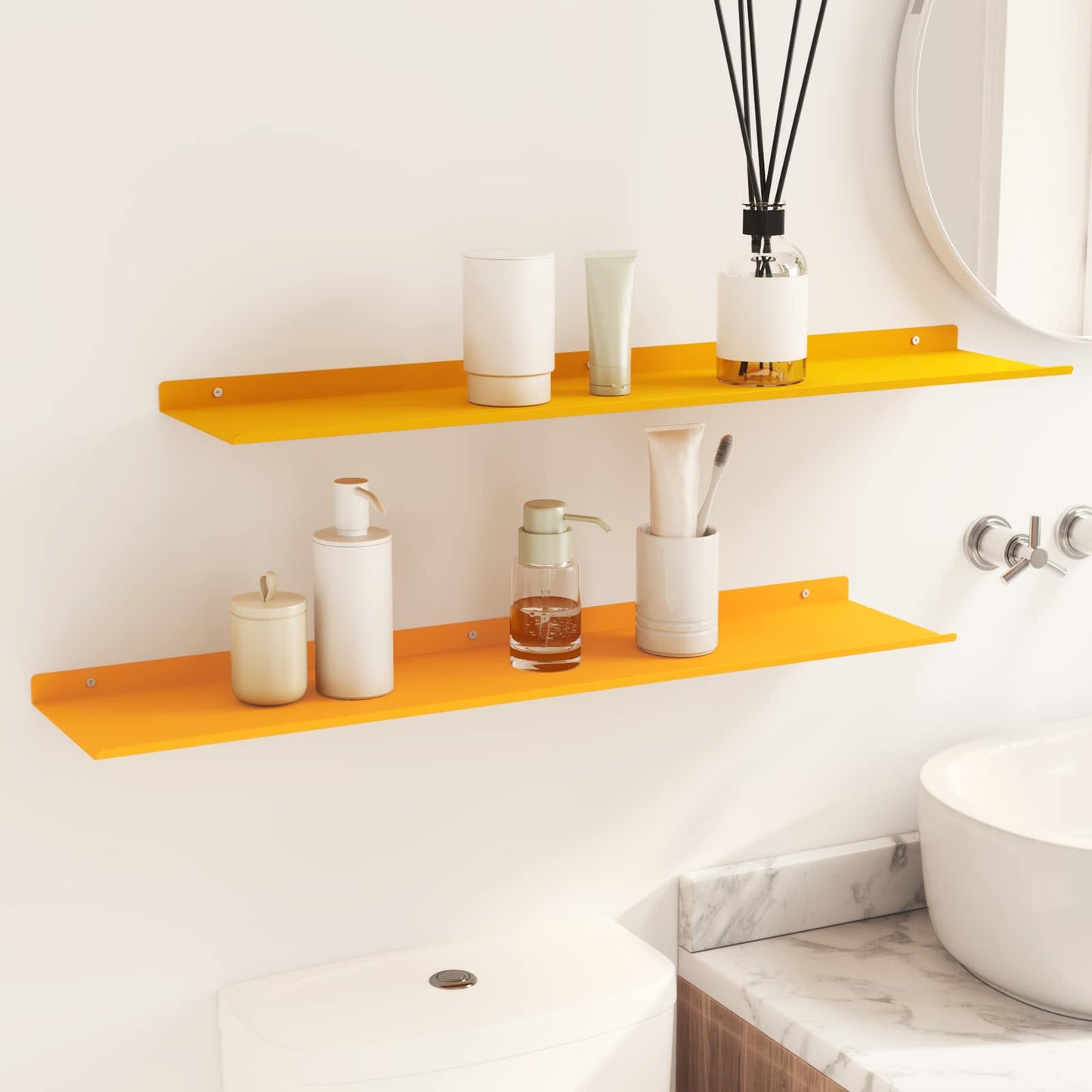 vidaXL Floating Shelf 2 pcs Mustard Yellow 80 x 18 x 2.5 cm Steel