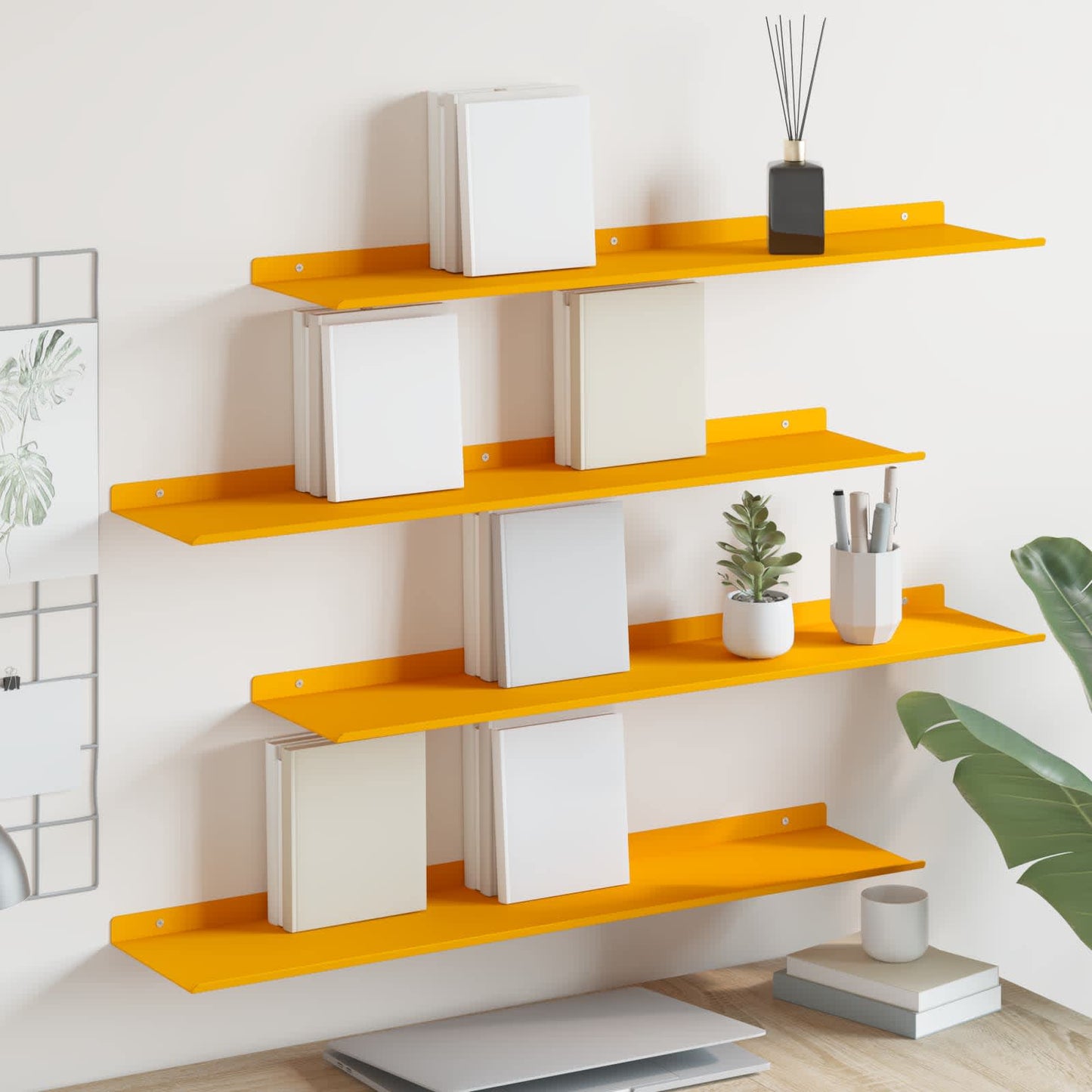 vidaXL Floating Shelf 4 pcs Mustard Yellow 80 x 18 x 2.5 cm Steel