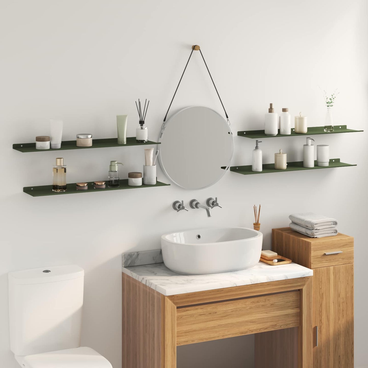 vidaXL Floating Shelf 4 pcs Olive Green 80 x 18 x 2.5 cm Steel