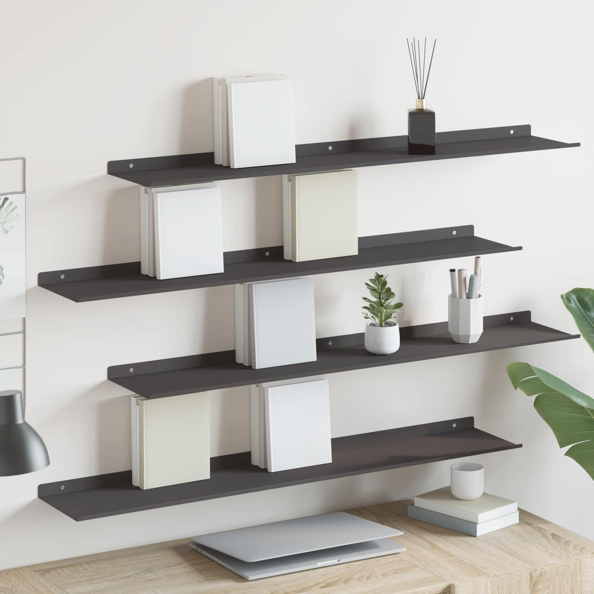 vidaXL Floating Shelf 4 pcs Black 100 x 18 x 2.5 cm Steel
