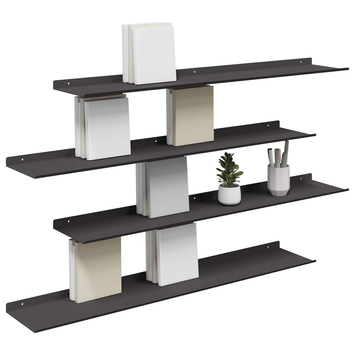 vidaXL Floating Shelf 4 pcs Black 100 x 18 x 2.5 cm Steel
