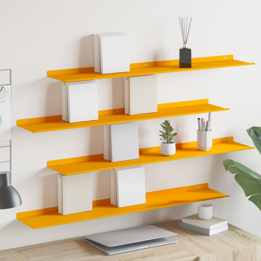 vidaXL Floating Shelf 4 pcs Mustard Yellow 100 x 18 x 2.5 cm Steel